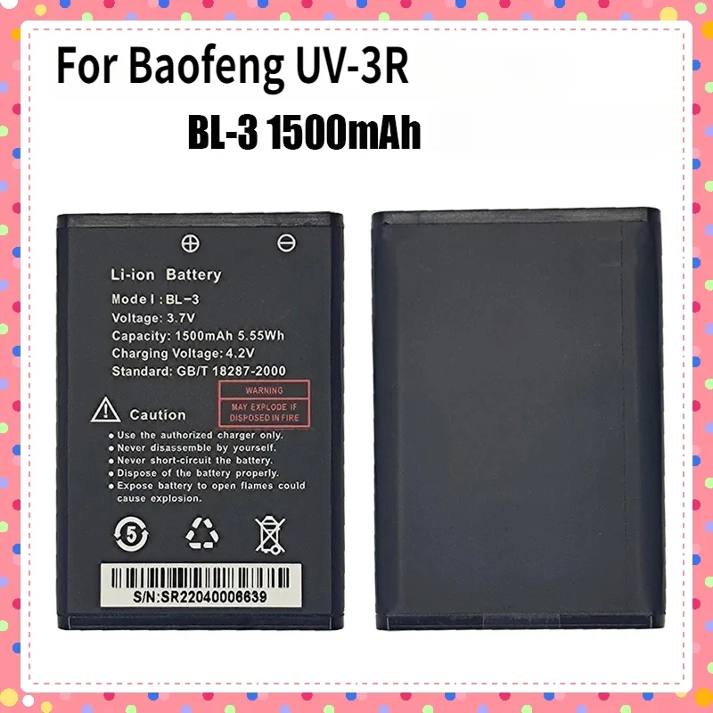 2pcs Pour Baofeng UV-3R Walperforated Talkie Batterie 1500mAh pour BF-UV3R Bidirectionnel Radio Accessoires UV 3R Radio Extra Batterie Modèle BL-3