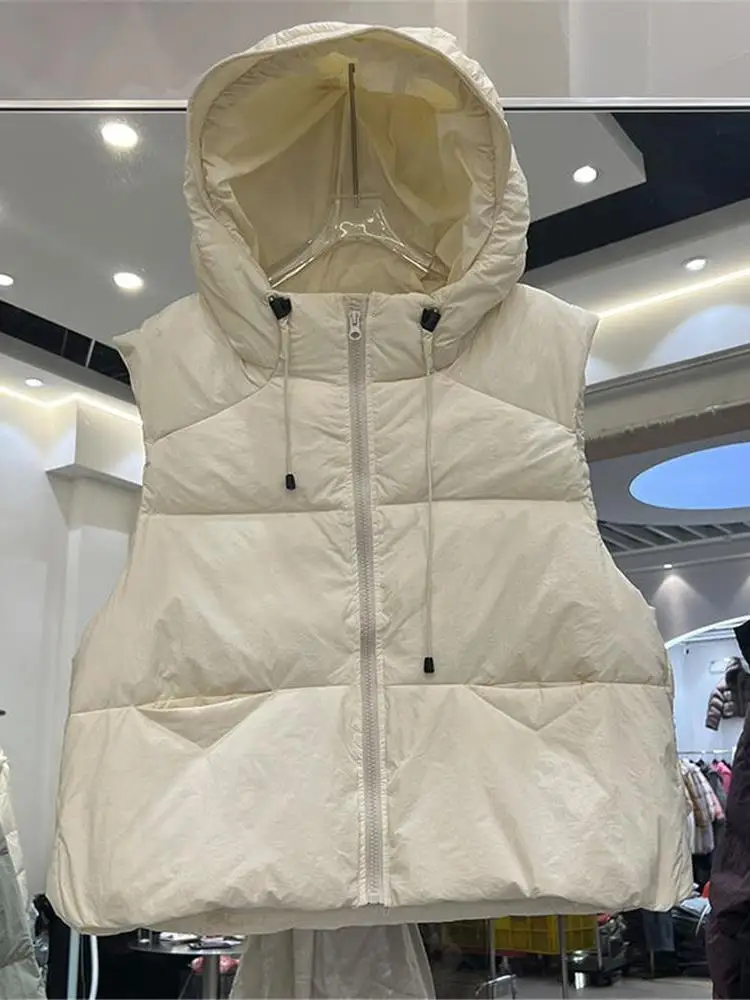 

Модный женский пуховый жилет с капюшоном в корейском стиле, теплый, белый, из пухового пера