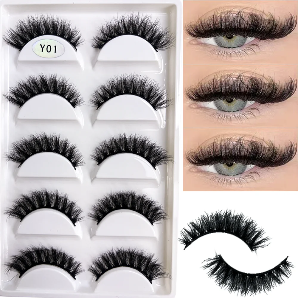 NEU 5 Paar 3D Y08 Natürliche Nerz-Falsche Wimpern Flauschiger Stil Make-up Wimpern Künstliche Wimpern Faux Cilios Schönheits-Tools – Detail 3