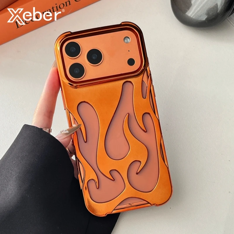 3D Flamme Muster Hohl Schlank Telefon Fall Für iPhone Air 17 16 15 14 13 12 11 Pro max Plus Schutzhülle Wärmeableitung Abdeckung Funda