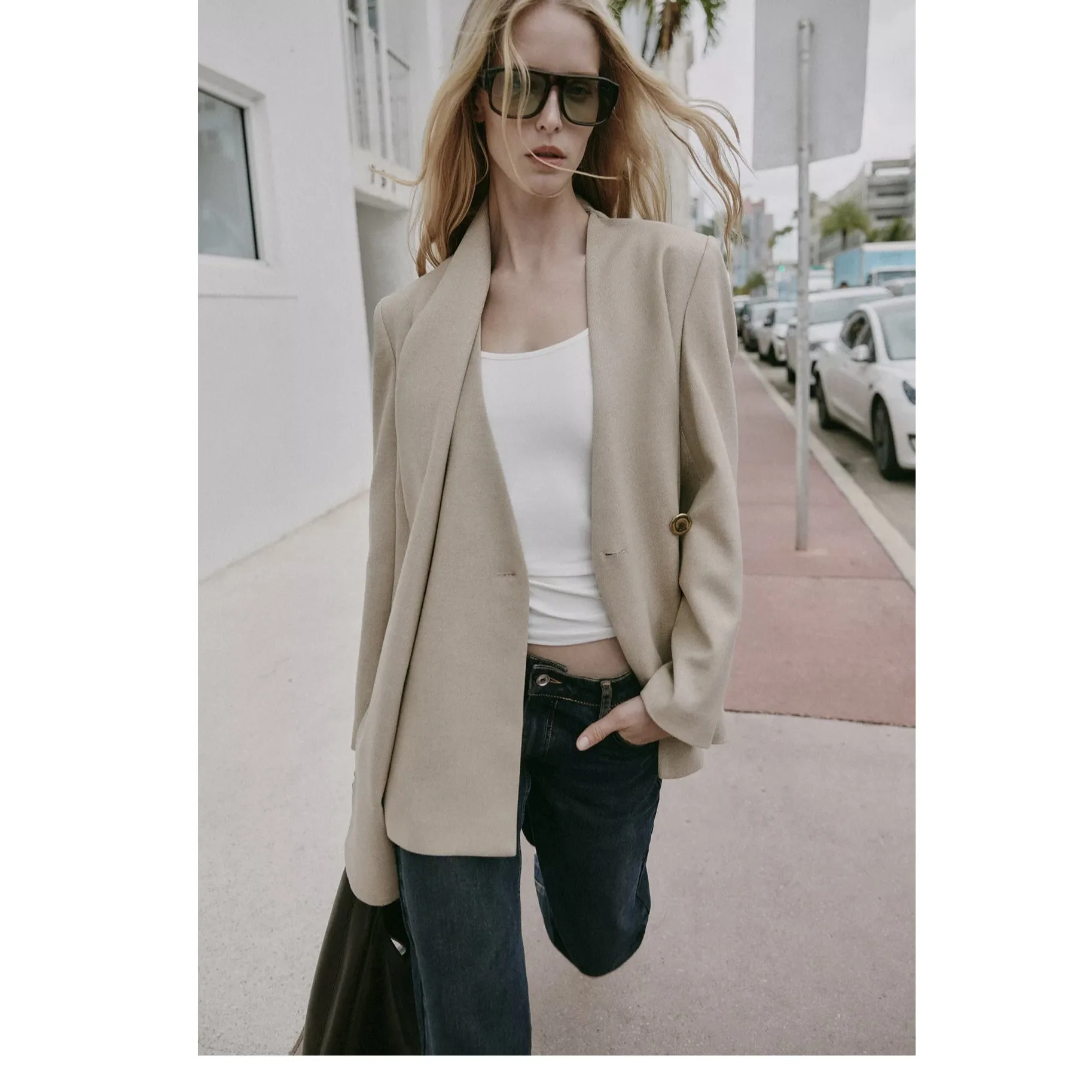 Fashionable Long Sleeve Women's Suit Coat Scarf Collar Autumn Winter Outerwear Polyester Fiber Street Style New Arrival