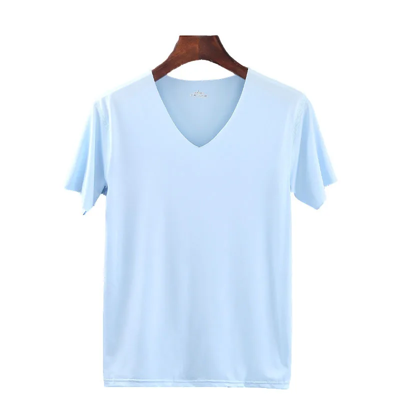 Men's T-Shirt Summer Ice Silk Short Sleeved Blouse Breathable Casual Sports Tops High Elastic Seamless Slim Fit Bottoming Shirt