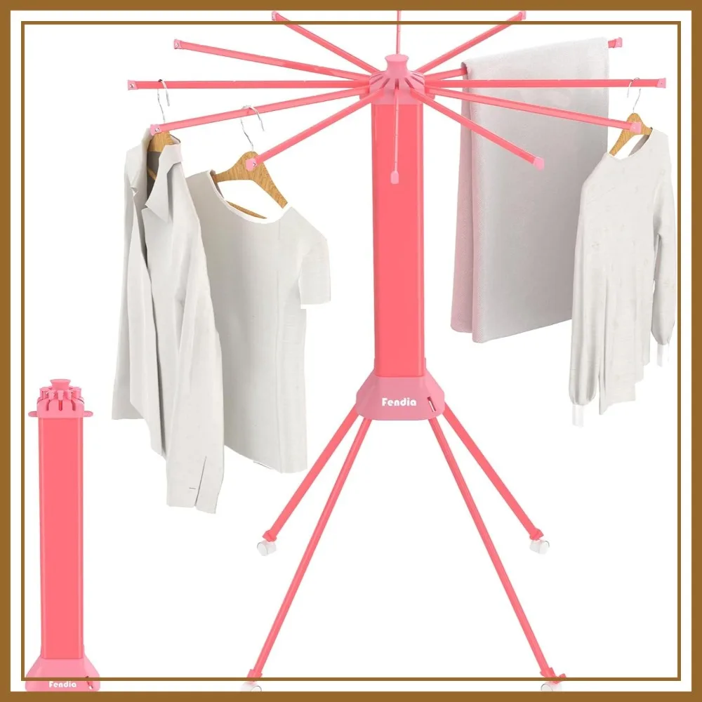 

Clothes Drying Rack, Foldable 4-Leg Octopus Design, Large Capacity Space Saving Indoor/Outdoor Use, Pink