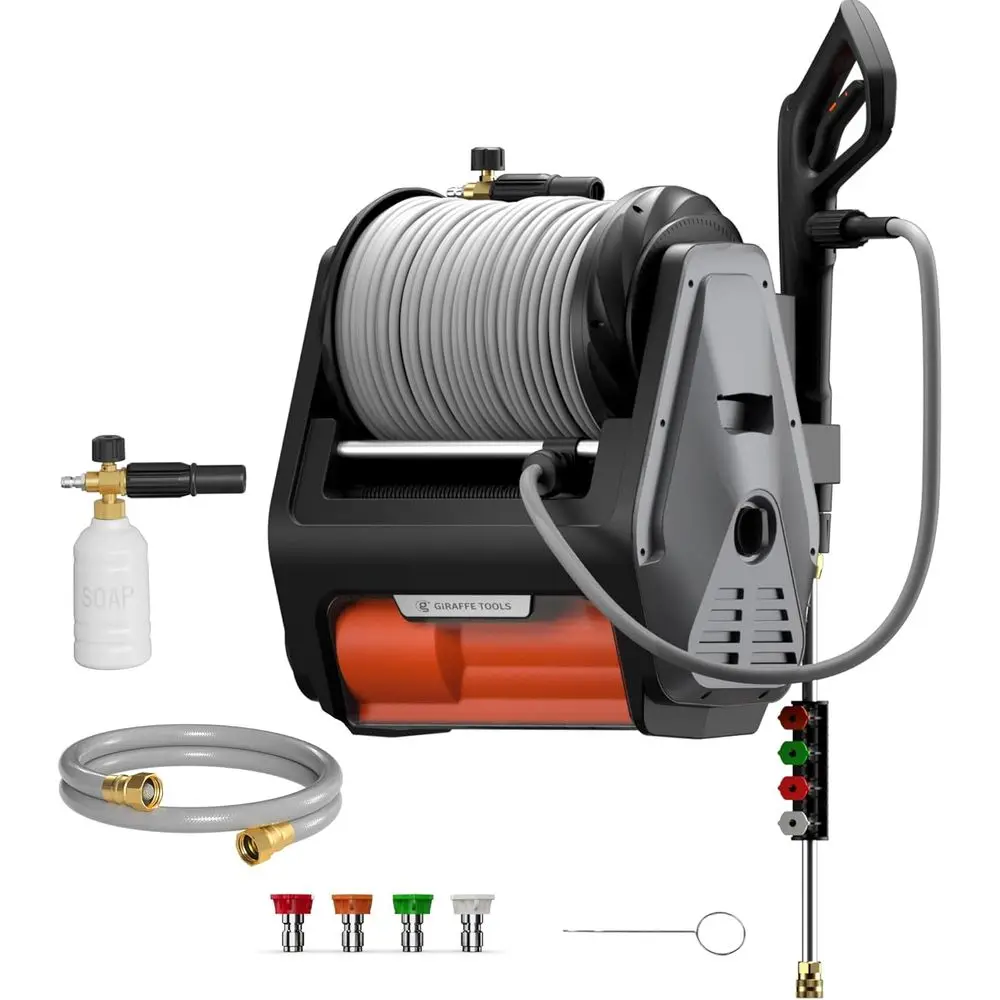 

Wall-Mounted Electric Pressure Washer, 1800W Brushless Motor, 3700PSI, 100ft Hose, Silver