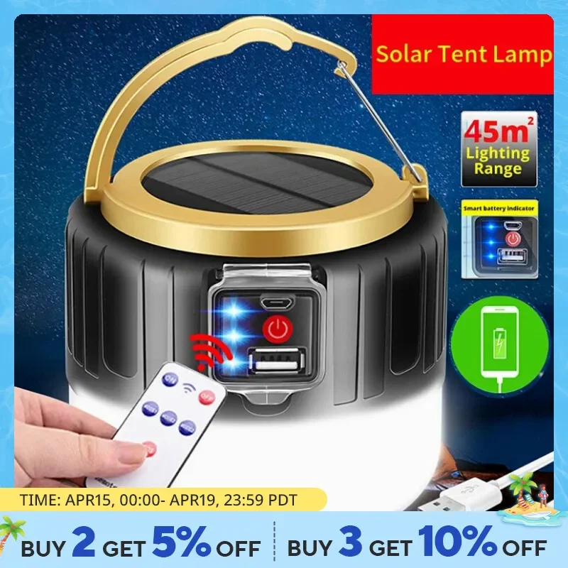 

Outdoor Solar LED Camping Lights USB Rechargeable Tent Portable Lanterns Emergency Lights For Fishing Barbecue Camping Lighting