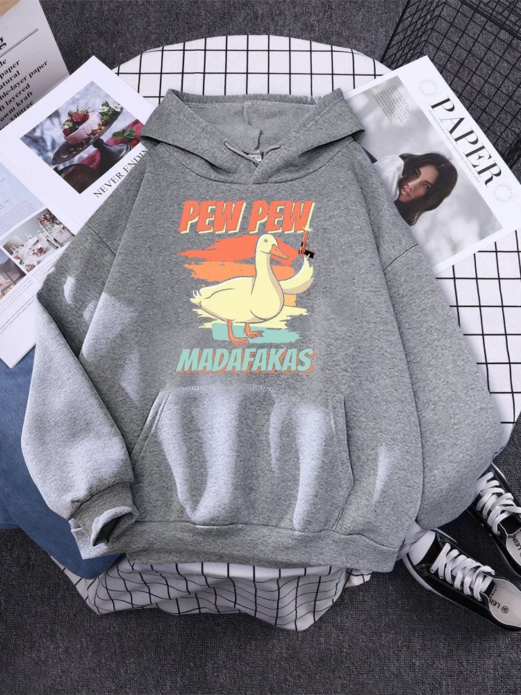 Pew Pew Madafakas Funny Goose Prints Mens Hooded Hooded Loose Sweatwear Fashion Comfortable Sweatshirt Autumn Aesthetic Clothes