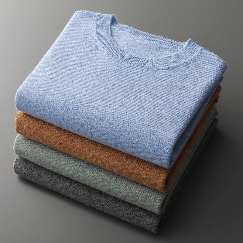 

100% Merino Wool Short-Sleeved T-Shirt Men's O-Neck Loose Knit Vest Casual Solid Color Joker Tops Short-Sleeved Bottoming Shirt