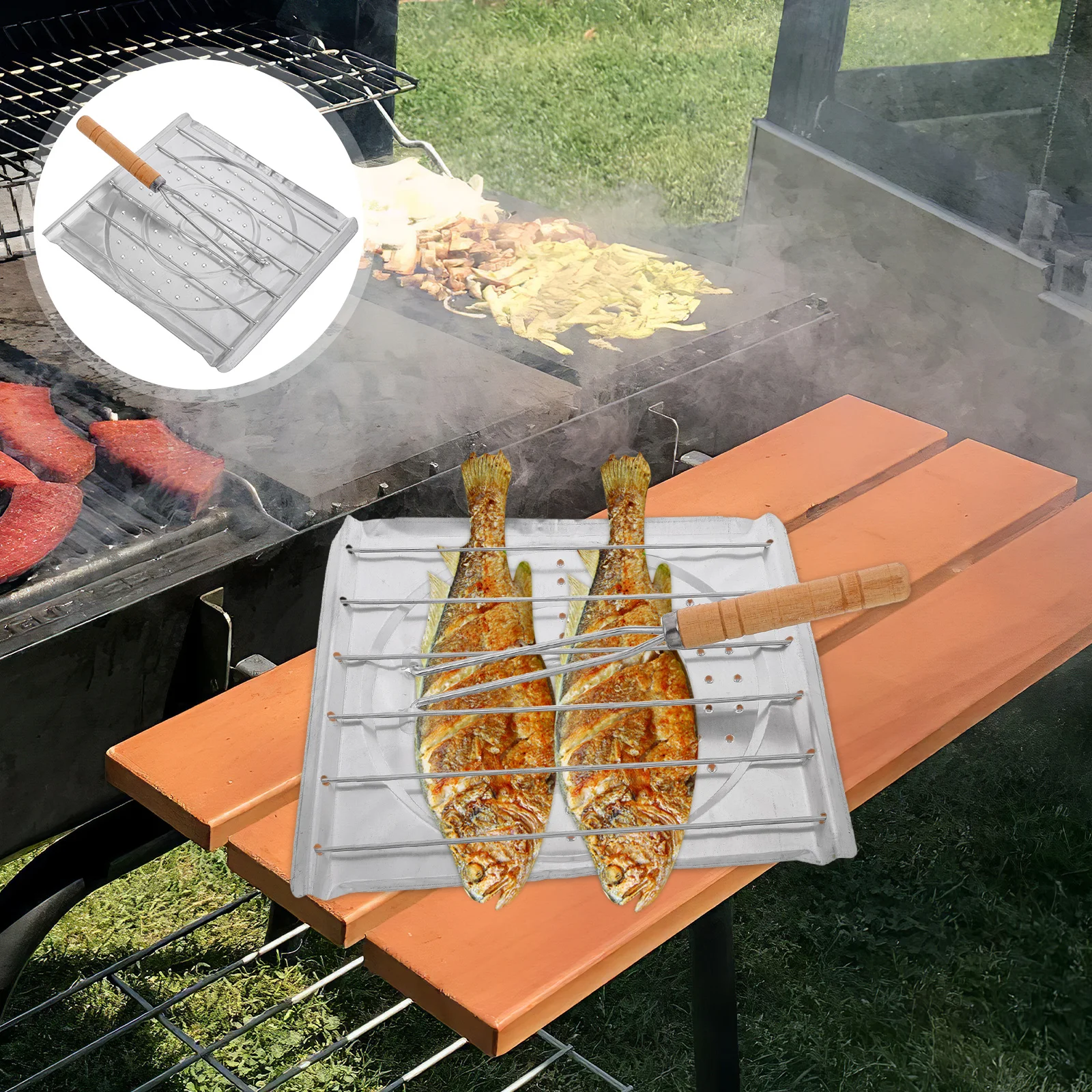 

Wooden Handle Toast Rack Portable Grill Basket Bbq Utensils Camping Tools Picnic Accessories Kitchen Utensil