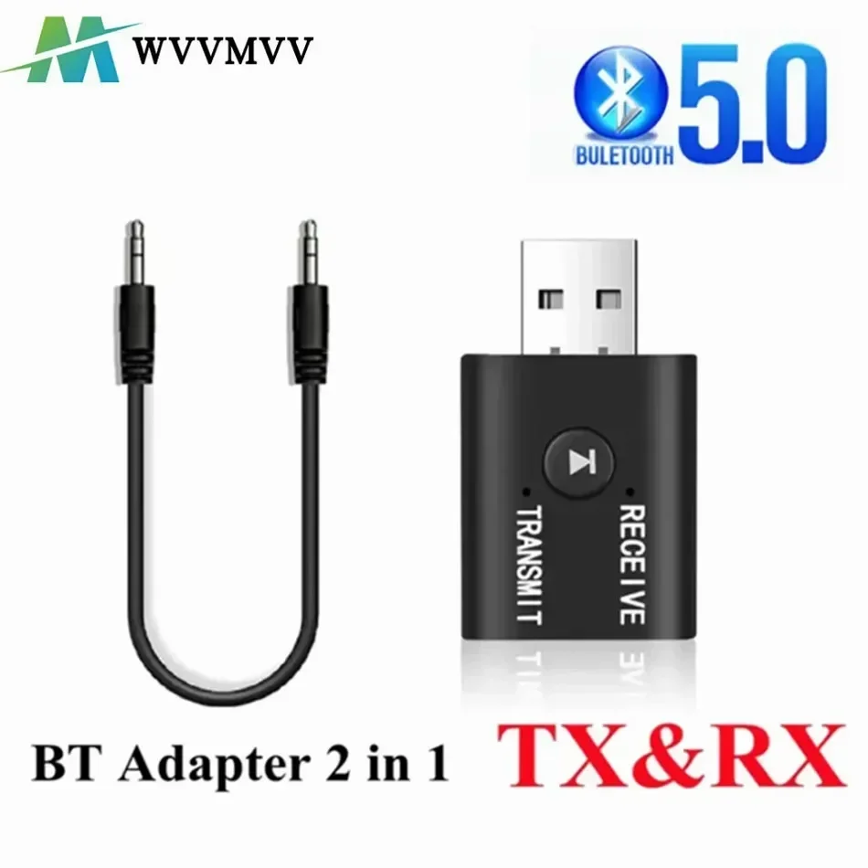 2 IN 1 USB Bluetooth 5.0 Adapter Transmiter 3.5mm AUX Jack for PC Computer TV Laptop Speaker Headset Bluetooth Receiver