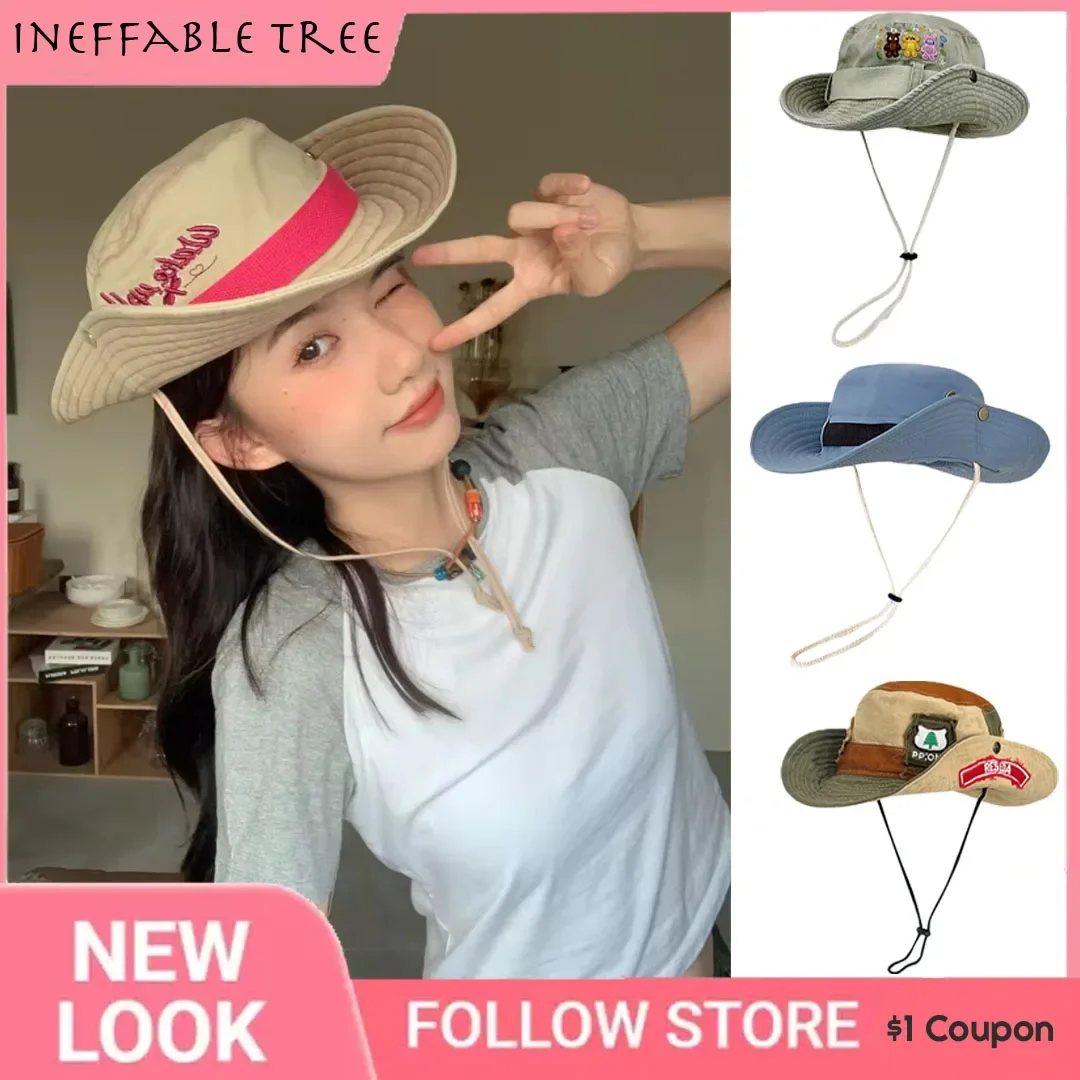 

Western Cowboy Fisherman Bucket Hats for Women Men Wide Brim Sun Shade Outdoor Jungle Hat Seaside Hiking Mountaineering Gorras