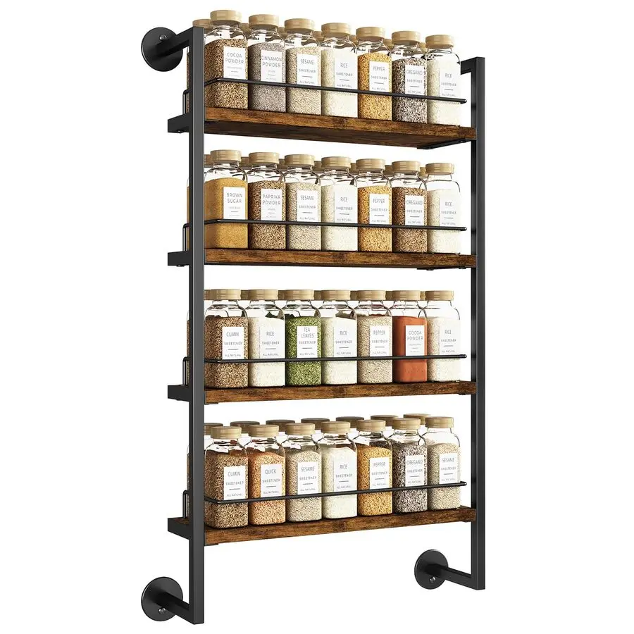 

Spice Rack Wall Mount,4 Tier Hanging Seasoning Organizer,Large Spice Rack for Wall for up to 50 Jars,Spice Organization for Kitc