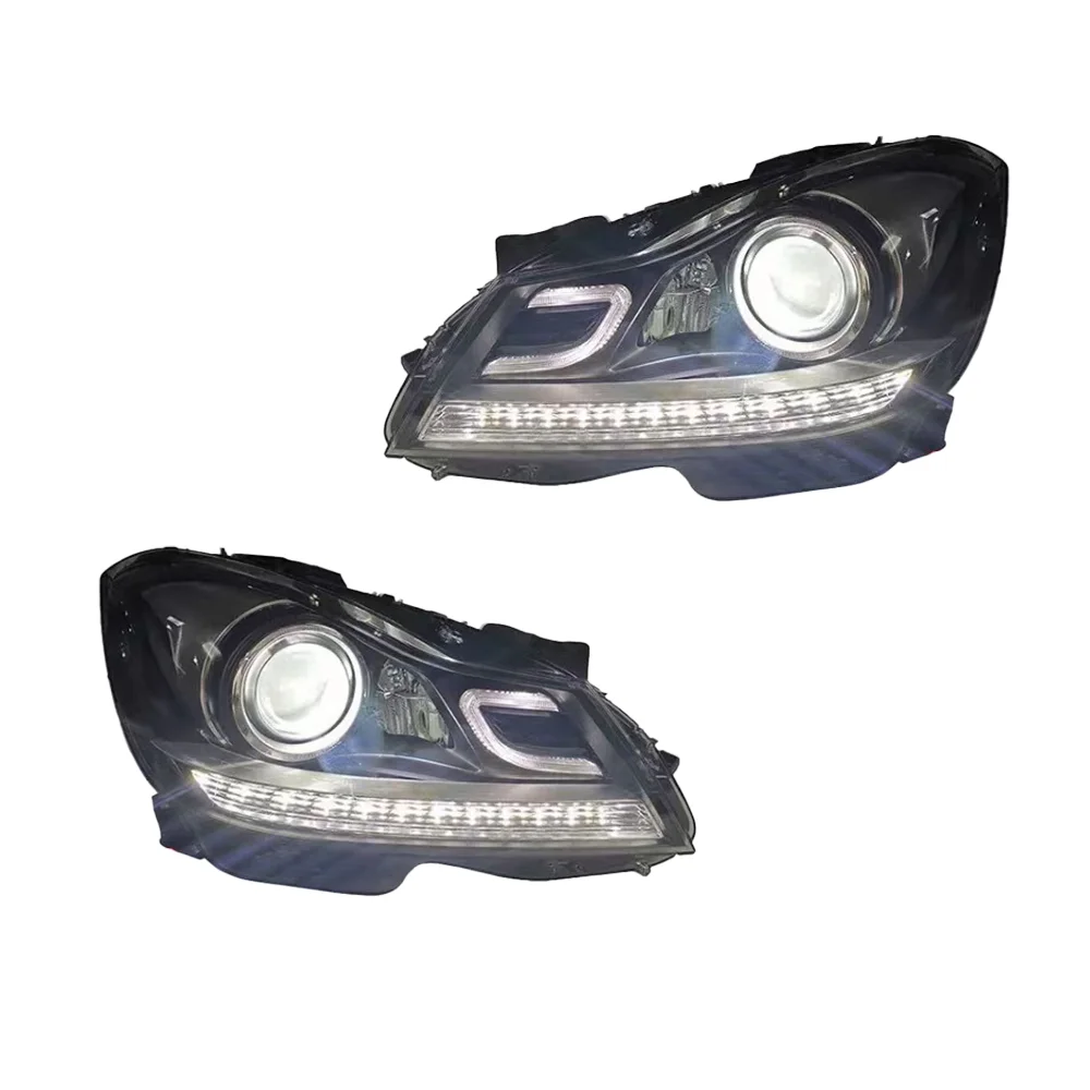 مصباح لبنز W204 LED المصباح 2011-2013 المصابيح الأمامية c200 c260 c300 DRL بدوره إشارة عالية شعاع الملاك العين العارض عدسة 2 قطعة