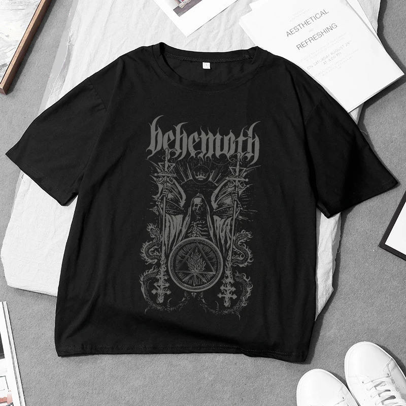 Gothic Creative Comic Pattern Printing T-shirts Women Hip Hop Harajuku Aesthetics Tee Black Metal Rock Dark American Vintage Top