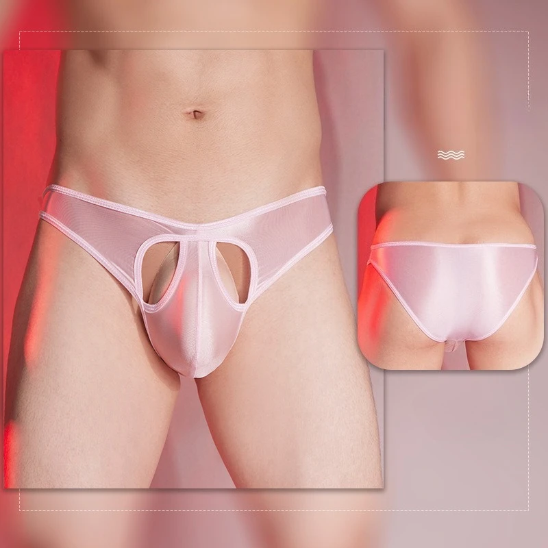 مثير النفط لامعة الملابس الداخلية الرجال تنفس محدب الحقيبة السروال شفافة L Ow الخصر الذكور ملخصات مريح الجوف خارج رجل الملابس الداخلية #5