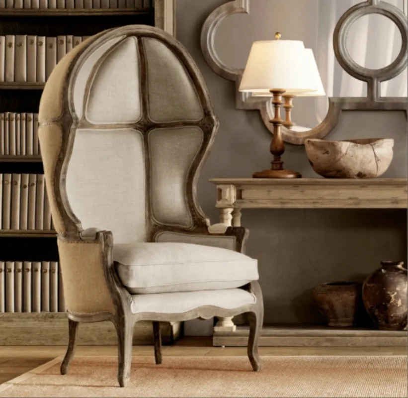Single sofa chair French retro nostalgic casual negotiation chair sofa solid wood