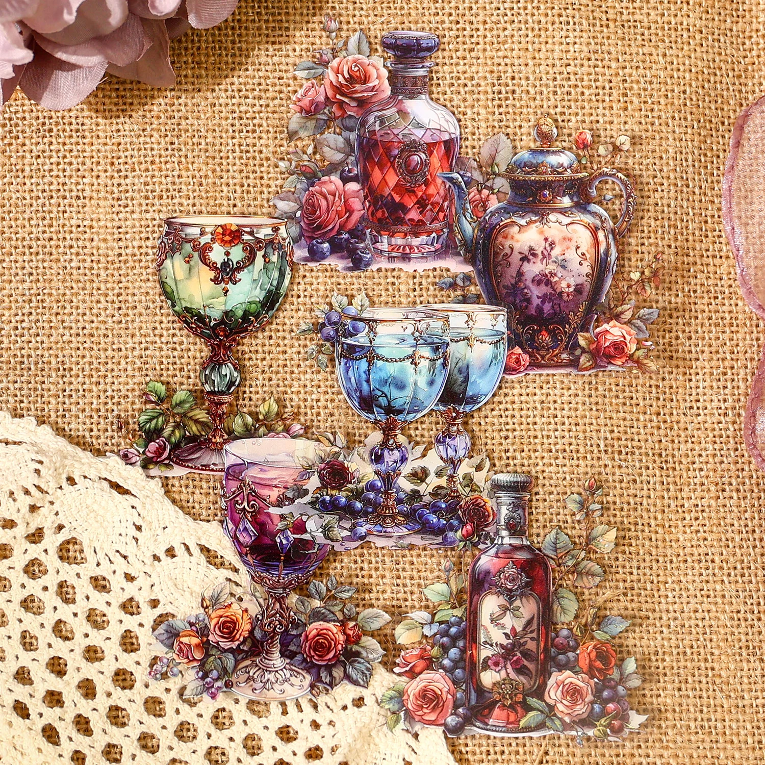 10Pcs Castle Stickers Tea Handbook Material Decorative Collage Underlining pack Stickers Old Scrapbook cut Afternoon 94×152mm