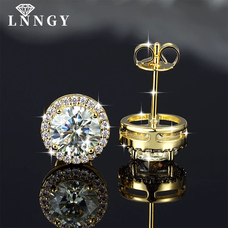 Lnngy Certified 5MM/6.5MM Moissanite Halo Earring 14K Gold Filled Round Stud Earrings for Women Sparkling Daily Jewelry Gift