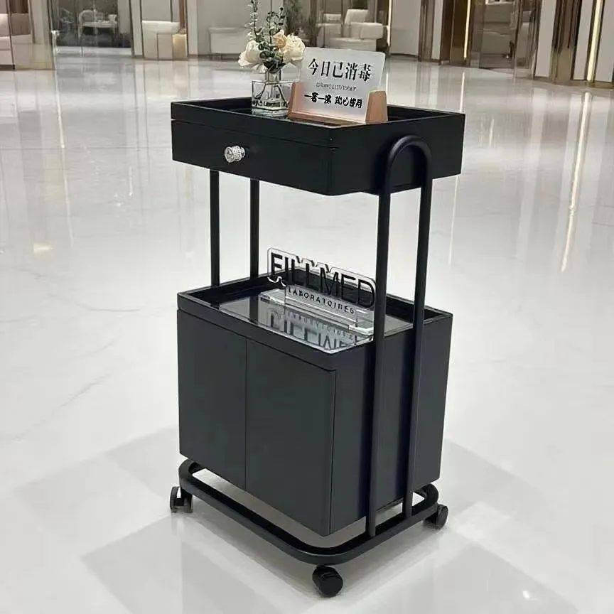 

* Beauty Tools Collecting Salon Trolley Rolling Multi-function Beauty Trolleys Cart with Double Storage