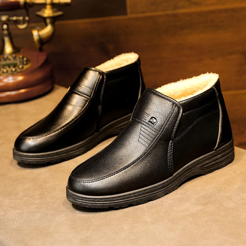 Men's shoes 2025 winter warm and plush men's casual high top cotton shoes men's elderly leather men's cotton shoes