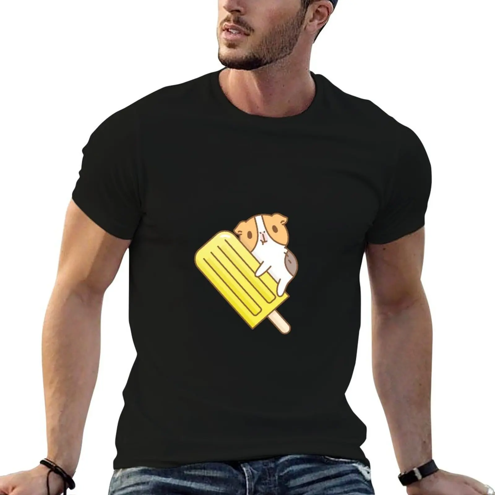 

Guinea pig and yellow ice pop T-Shirt g man t shirts for men t shirts cotton 100% T-Shirt