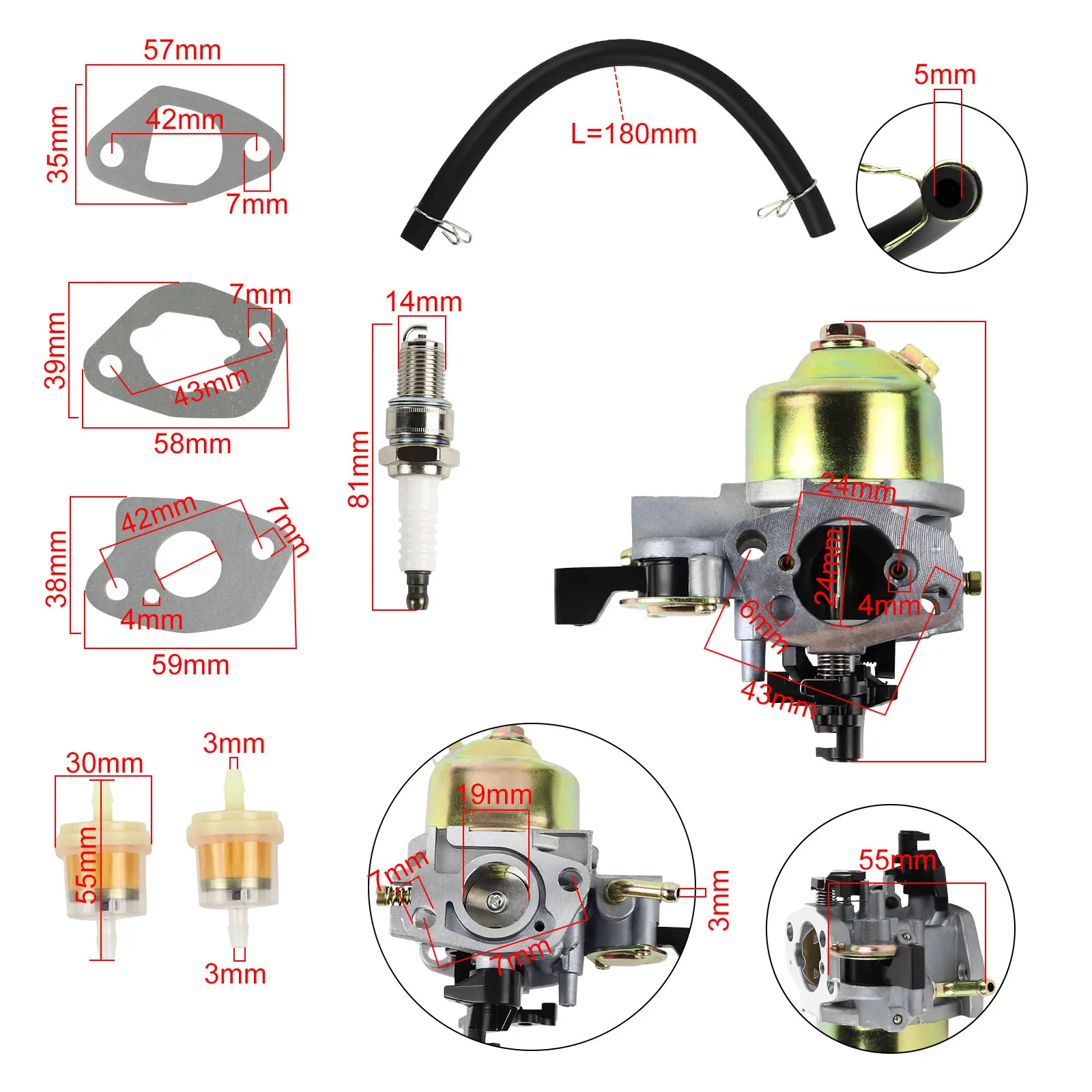 Carburetor Carburettor Fuel Filter Hose Spark Plug Kit for Sanli Victa V40 Gardeners Choice Mower Lawnmowers Accessories