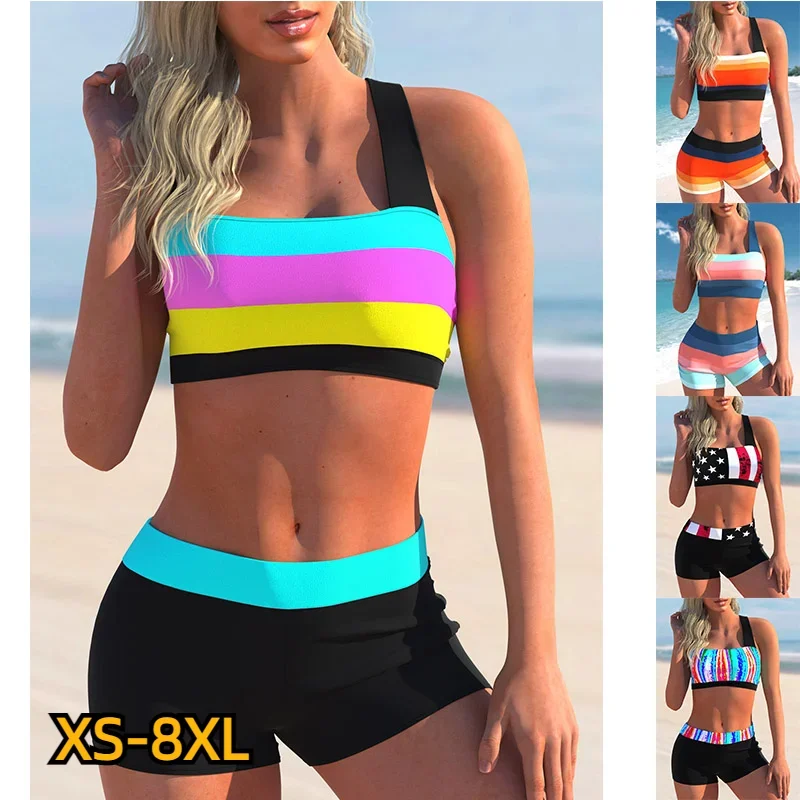 2024 Women High Waist Tankini Summer New Design Printing Swimwear Swimsuit Bikini Bathing Suit Two Piece Set Beach Weart XS-8XL