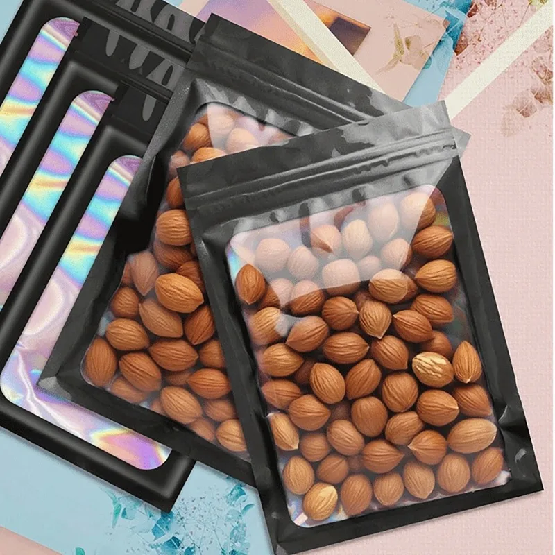 100 قطعة/المجموعة الملونة نافذة الليزر الذاتي حقيبة عزل المجسم أكياس زيبلوك ل مانيكير رمش عرض مجوهرات حقيبة التخزين