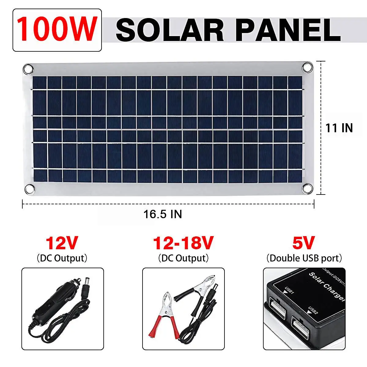 100W Flexible Solar Panel For Car/Boat/ Home Solar Battery Can Charge 12V Waterproof Solar Panel With 50/60/80/100A Controller