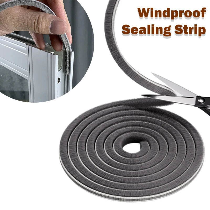 

10m Windproof Sealing Strip Strong Adhesive Brush Weather Stripping Door Frame Gap Filler Sealing Strip Airproof Door Brush Seal