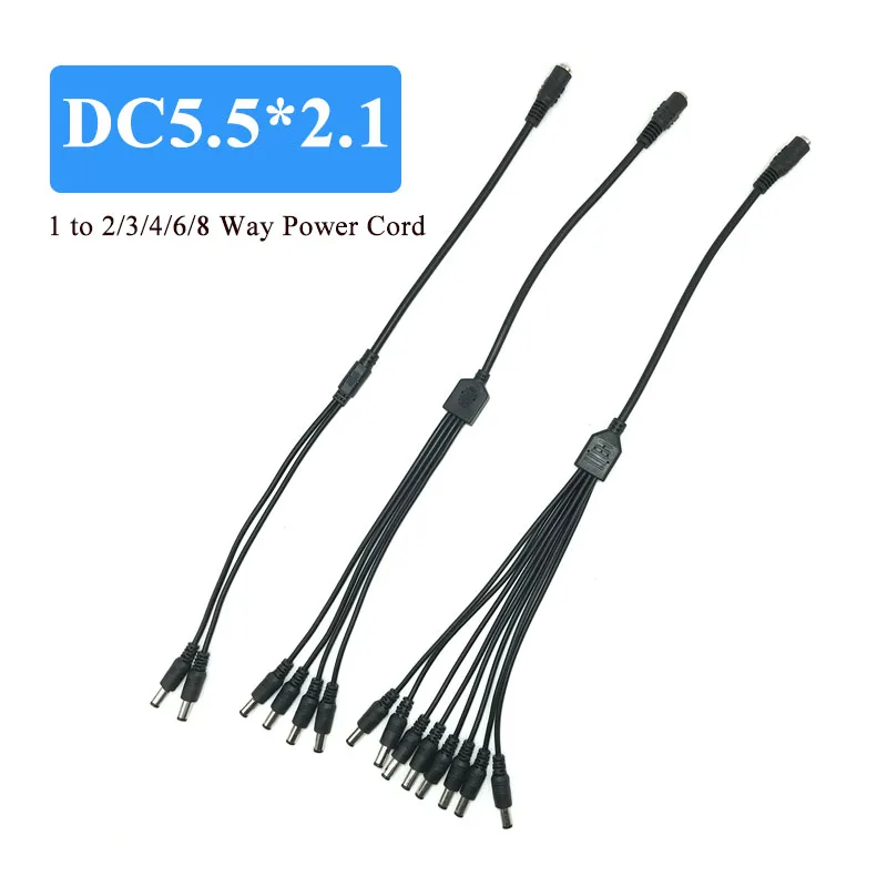 

DC 5.5x2.1mm Power Cable Splitter 1 to 2/3/4/6/8 Way Monitoring DC Male to Female Extension Wire For LED Strip Light Camera