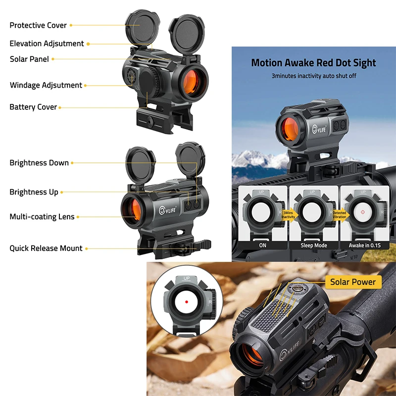 

CVLIFE Solar Multi-Reticle Red Dot Sight1x20mm 2MOA Dot 40MOA Circle Motion Awake Reflex Scope Sights Optics for Hunting