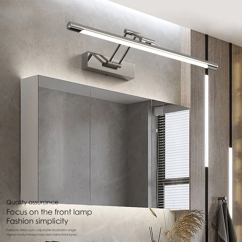 

Mirror headlight led bathroom cabinet Wash table Non-punching folding telescopic mirror cabinet