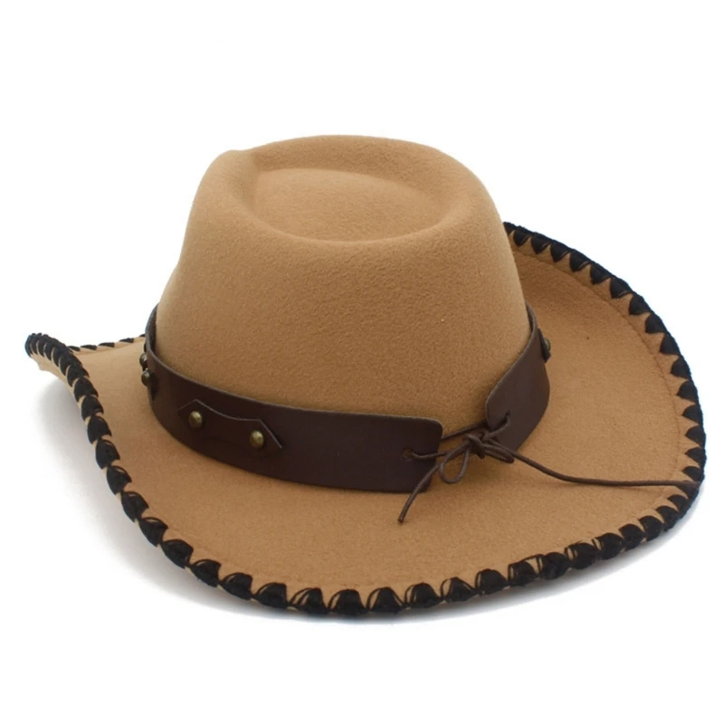 RoleplayCowboy Caps for Adult WideBrim Fedoras Hat with Hat Belt RolePlay Cowboy Hat Carnivals Party Costume Accessories