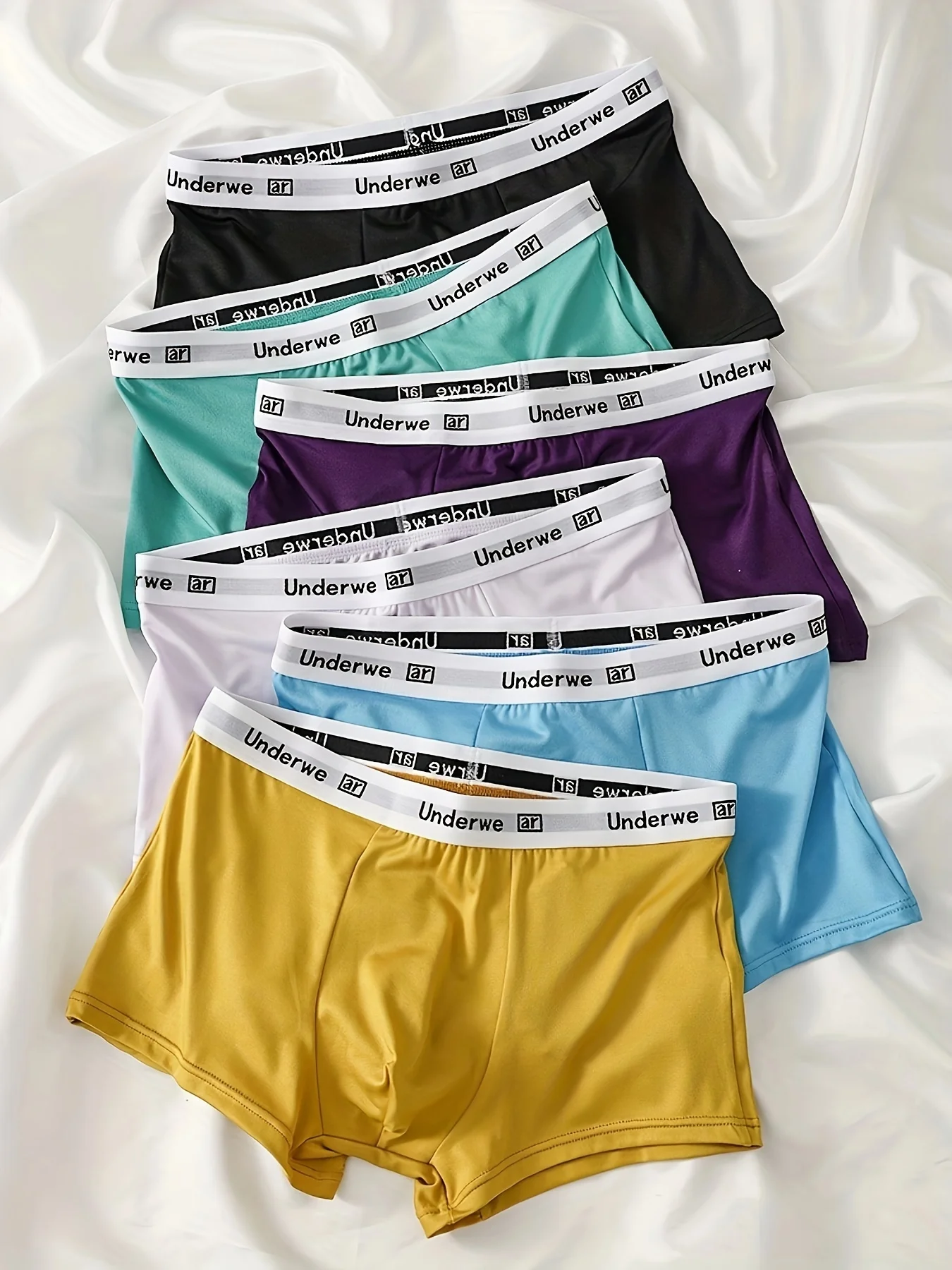

6-Pack Men's Milk Silk Boxers - “Underwe” Waistband, Colorful Assortment