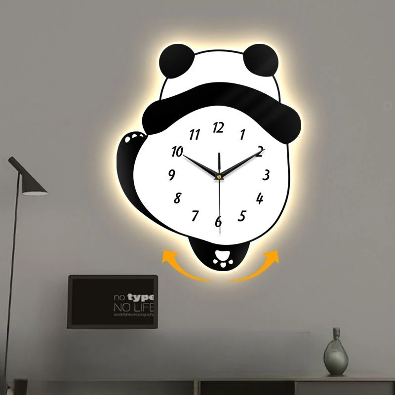 With Pendulum Light Wall Clock Style Black Bedroom Living Room Digital Wall Clock Kitchen Cute Orologio Da Parete Home Decor