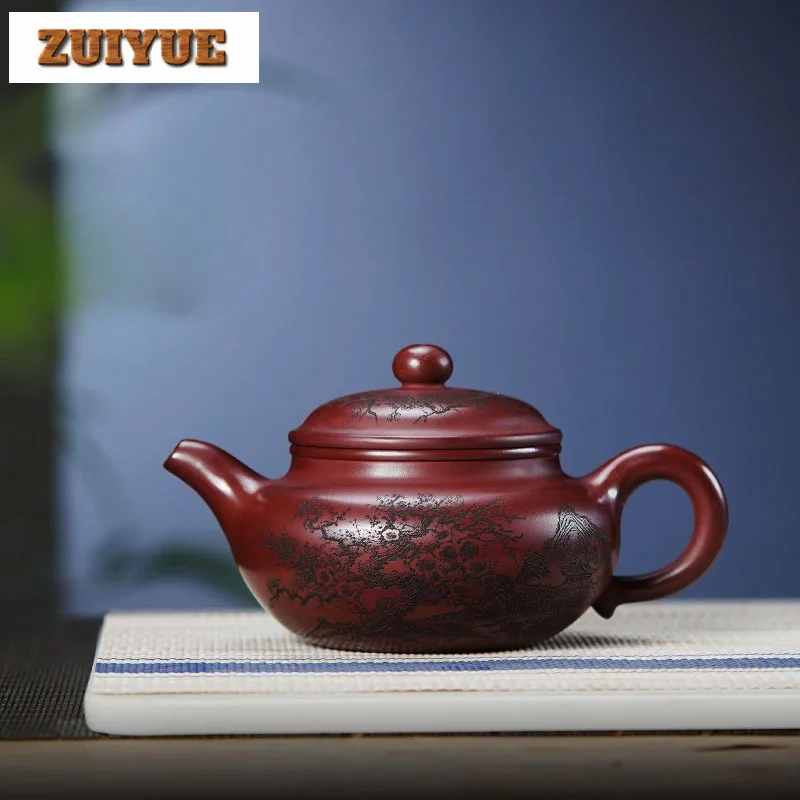 

340 мл Исин Фиолетовые глиняные чайники ручной работы Антикварный горшок с цветком персика Сырой руды Фиолетовый грязевой чайник с фильтром Zisha Чайный сервиз Поставки