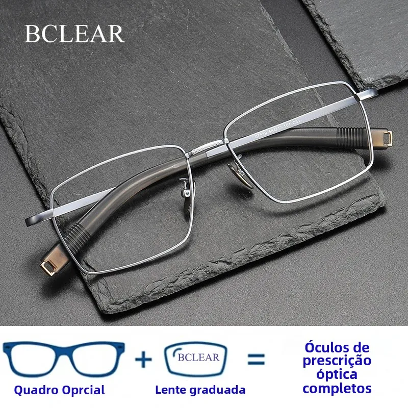 Bclear japonês artesanal puro titânio óculos quadro masculino negócios aro completo prescrição óculos ultraleve óptico