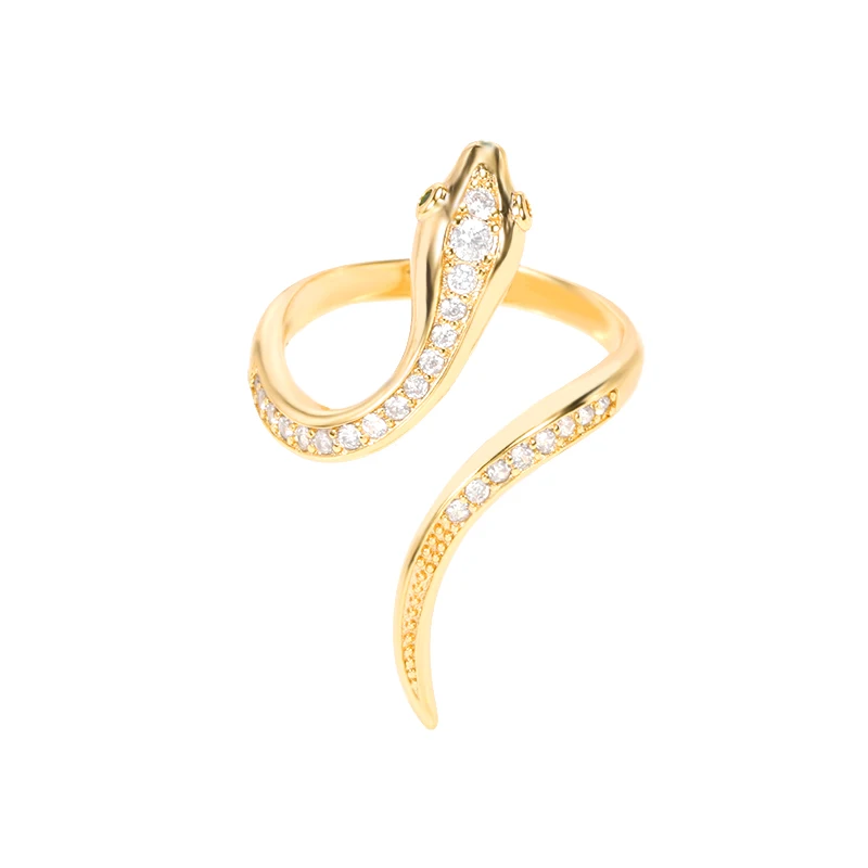 Shiny Rhinestone Zircon Snake Rings For Women Exaggerated Punk Adjustbale Gold Color Animal Snake Finger Rings Wedding Jewelry