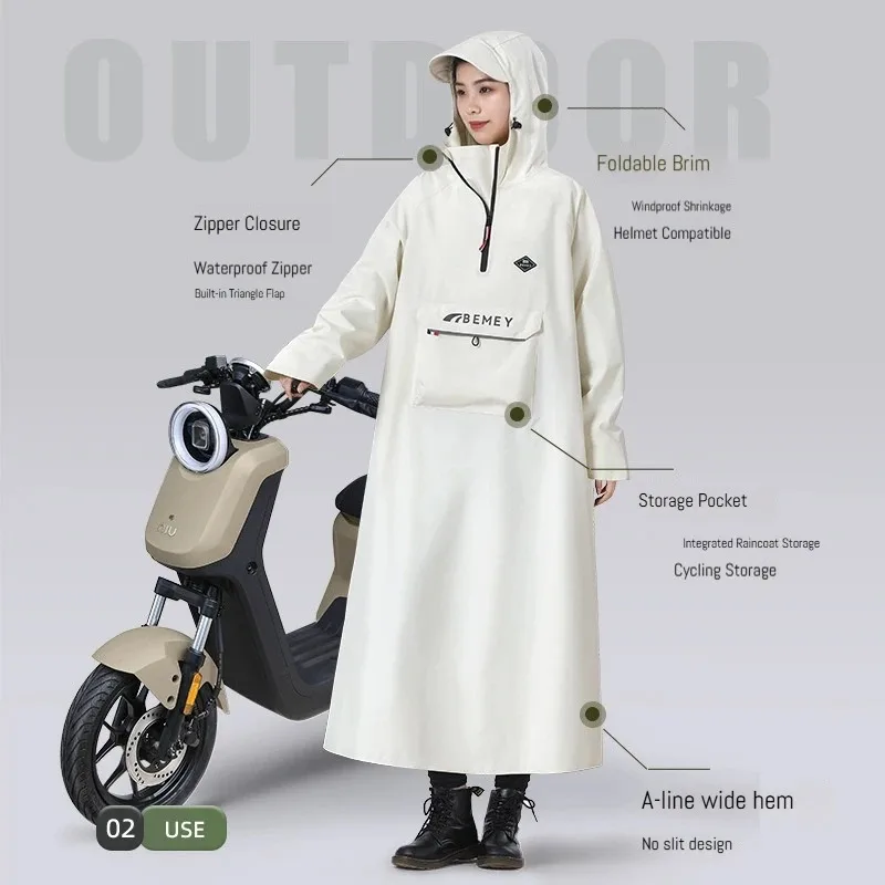 Electric scooter raincoat single person thick and extended raincoat, riding electric bike anti drifting motorcycle raincoa NEW