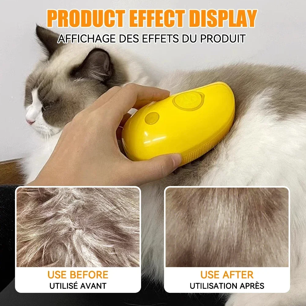 Escova a vapor para gato e cão, pulverizador elétrico para massagem, pet grooming ferramenta, 3 em 1 pente de massagem