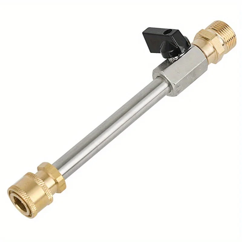 1Pc High Pressure Cleaning Machine Car Wash Water Gun Head M22/14 Threaded Stainless Steel Extension Rod Valve Integrated