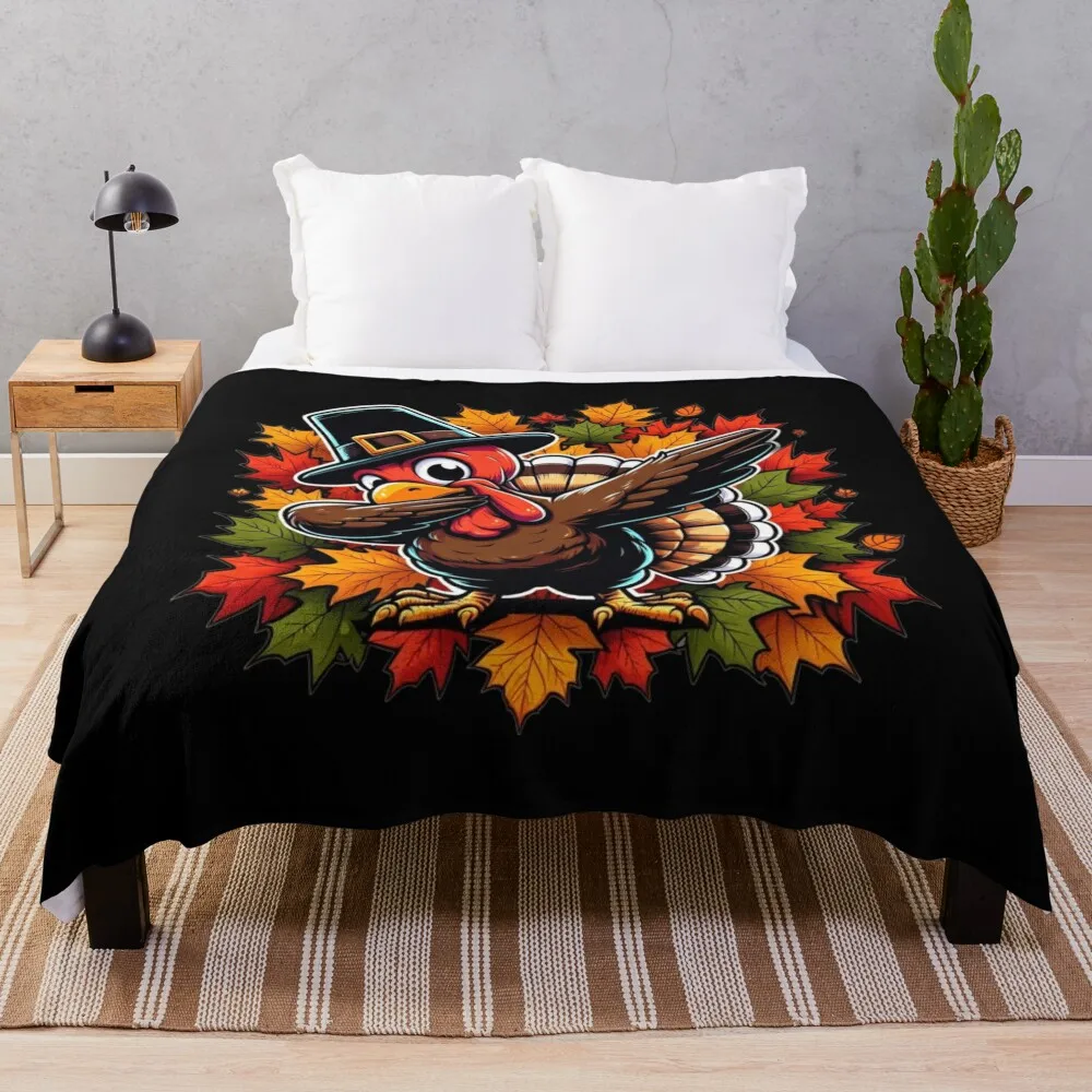 

Autumn Dabbing Pilgrim Turkey, Thanksgiving Throw Blanket Multi-Purpose Beach Decorative Sofas Blankets