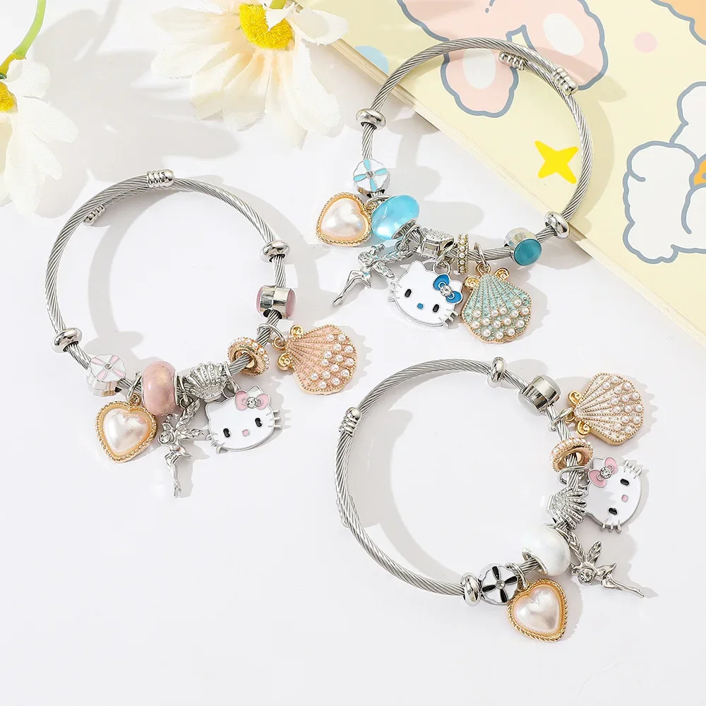 Kawaii Cute AnimePeripheral Cartoon Y2K Fashion Hello Kitty String of Beads Bracelet Pendant Schoolgirl Accessory Festivals Gift