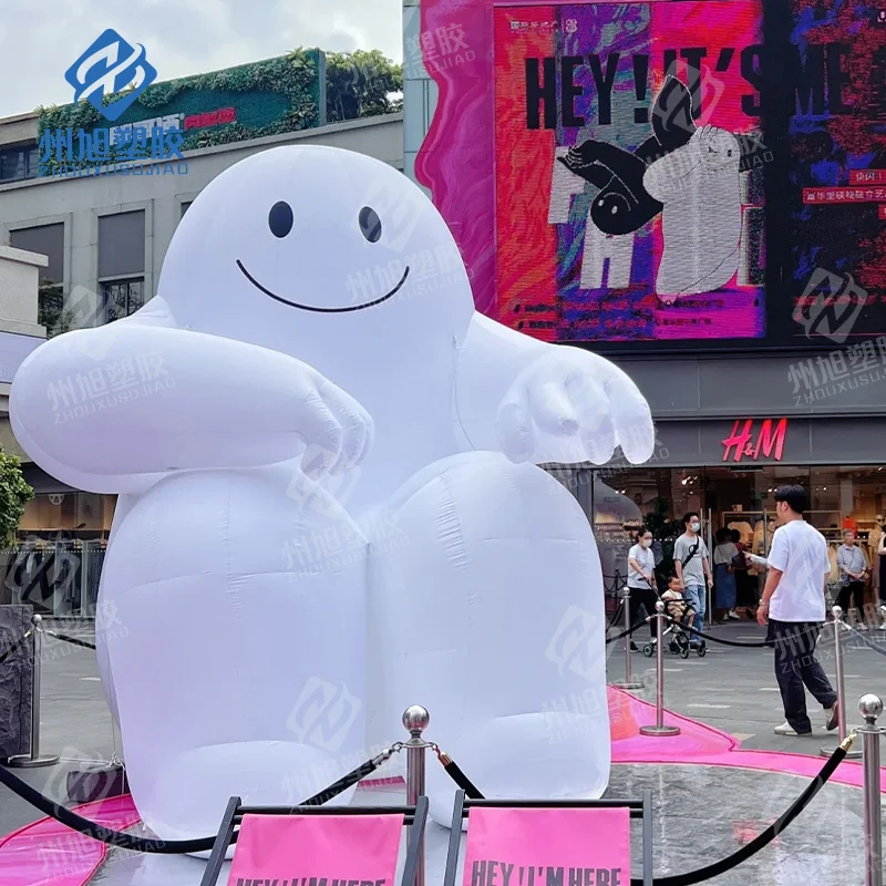 Enorme cartone animato gonfiabile uomo grande orso bianco seduto bambola galleria d'arte decorazione di attrazioni turistiche