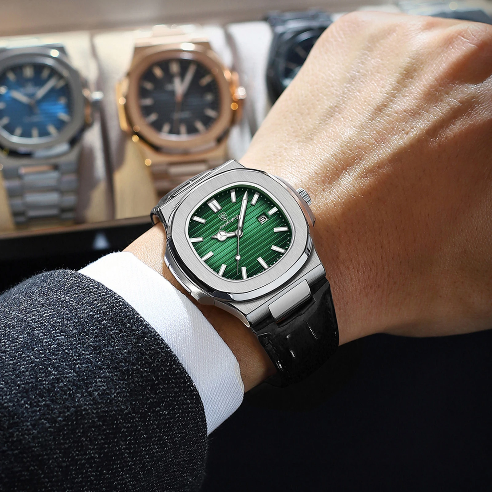 POEDAGAR Top Orologio originale da uomo impermeabile luminoso data in pelle da uomo d'affari orologio da polso moda casual orologi al quarzo da uomo