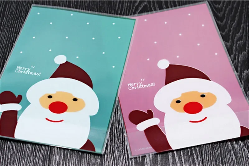 

100Pcs Plastic Biscuit Cookie Candy Bags Baking Packing Santa Claus Christmas Party Gift Decoration