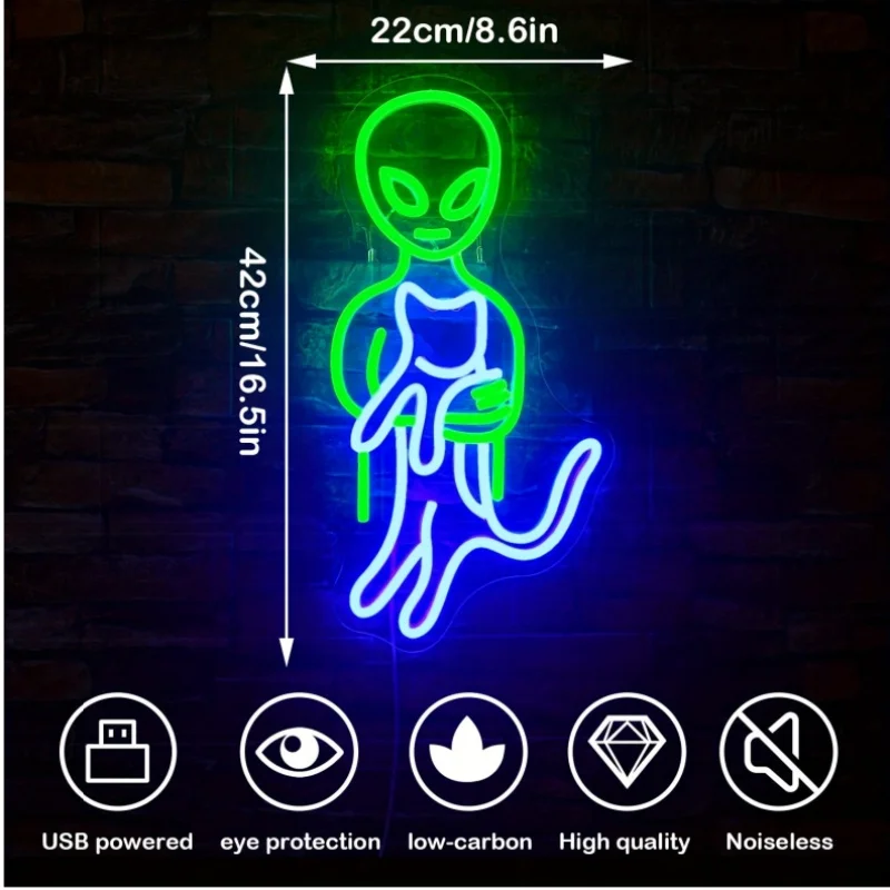 UponRay Alien Neon Light Signs Led Neon Signs for Wall Decor Man Cave Game Room Neon Decor USB Powered