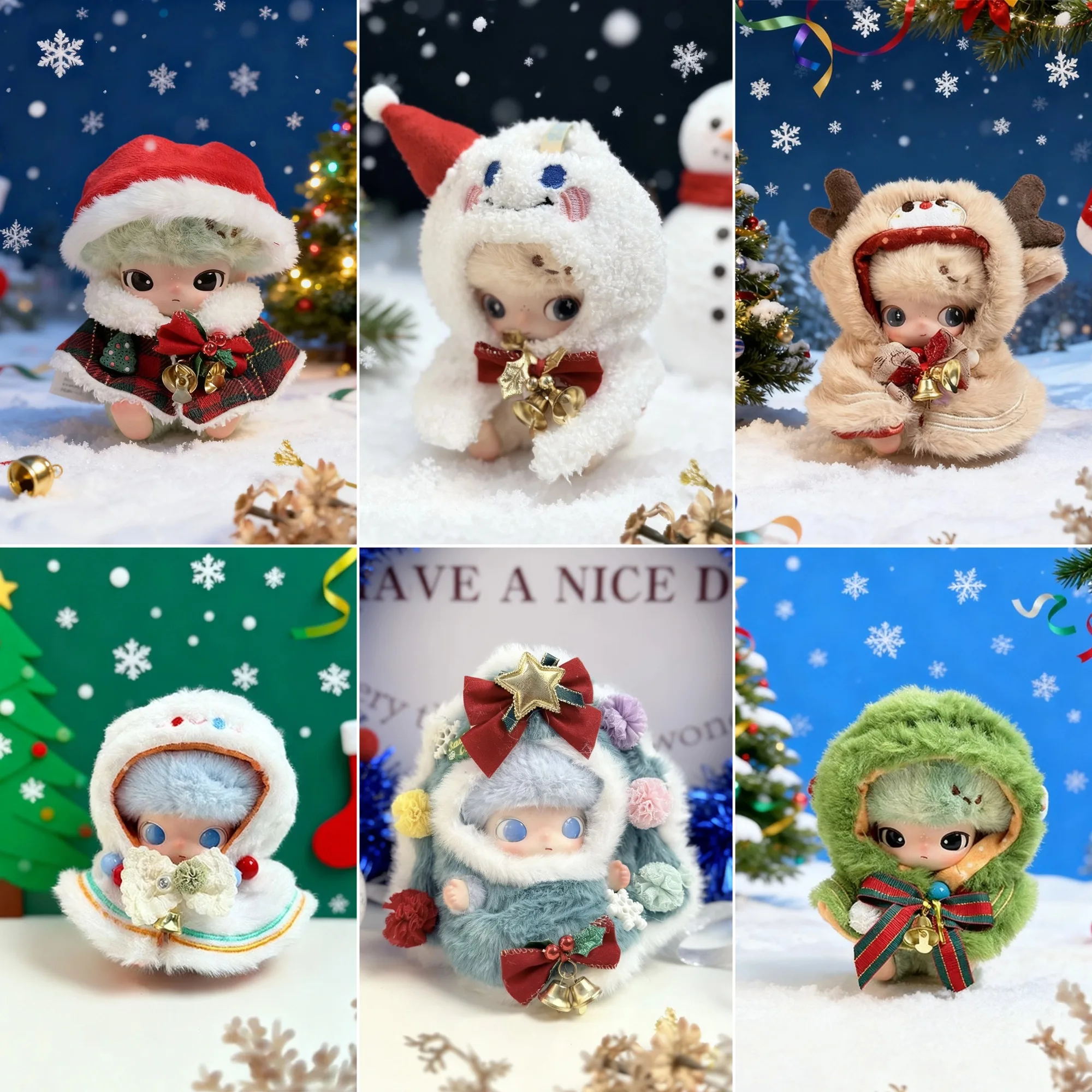 DIMOO WORLD Dolls Festliche Outfit-Kollektion, Weihnachtsschal und Weihnachtsmann-Schneemann-Schal, Neujahrsgeweih-Umhang, Strampler im britischen Stil