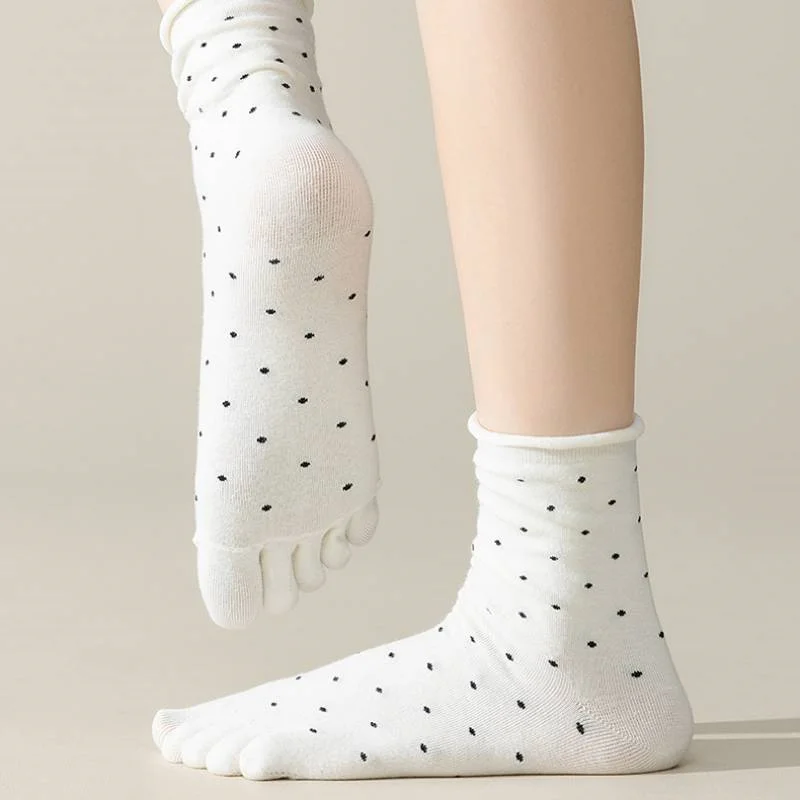 1 Paar Zehensocken für Damen, mittellange Fünf-Finger-Socken, niedliche Punkte, hochwertige Baumwoll-Crew-Socken mit separaten Fingern – Detail 12