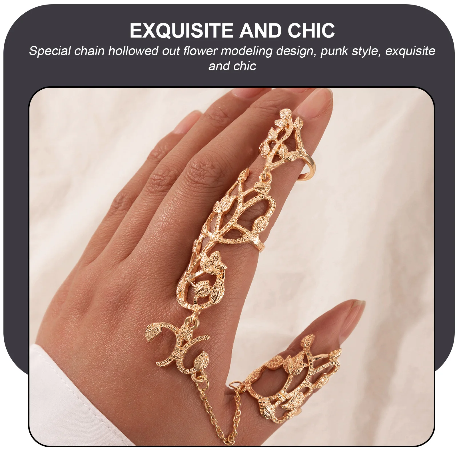 

2pcs Flowers Chain Ring Punk Style Full Finger Ring For Festival Party Stylish Alloy Accessory Unique Chic Decor